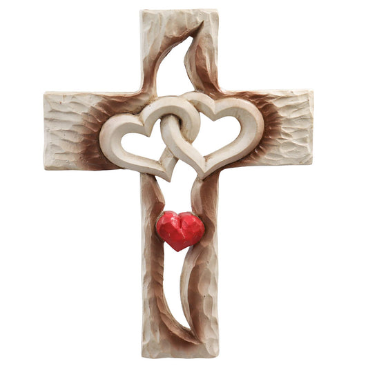 Intertwined Hearts Carved Cross Love Vows Wall Decor: Faith-Inspired Home Art Amen Artisan