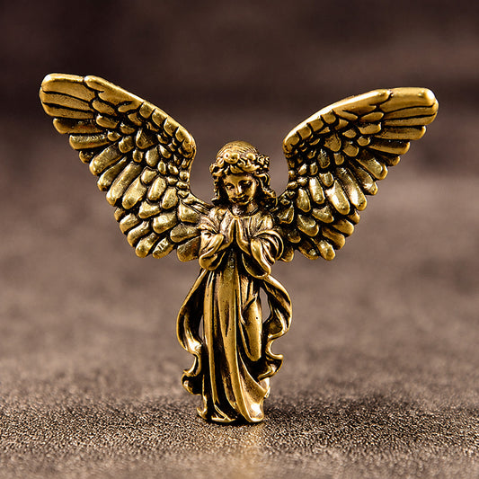 Handcrafted Solid Brass Guardian Angel Figurine - Protection, Peace & Blessing |  Amen Artisan