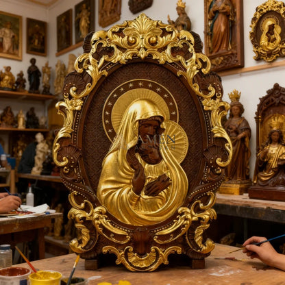 The Virgin Mary Holding The Infant Jesus Wooden Sculpture