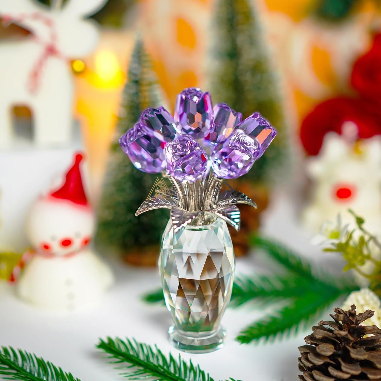 Crystal Purple Rose Figurine Amen Artisan