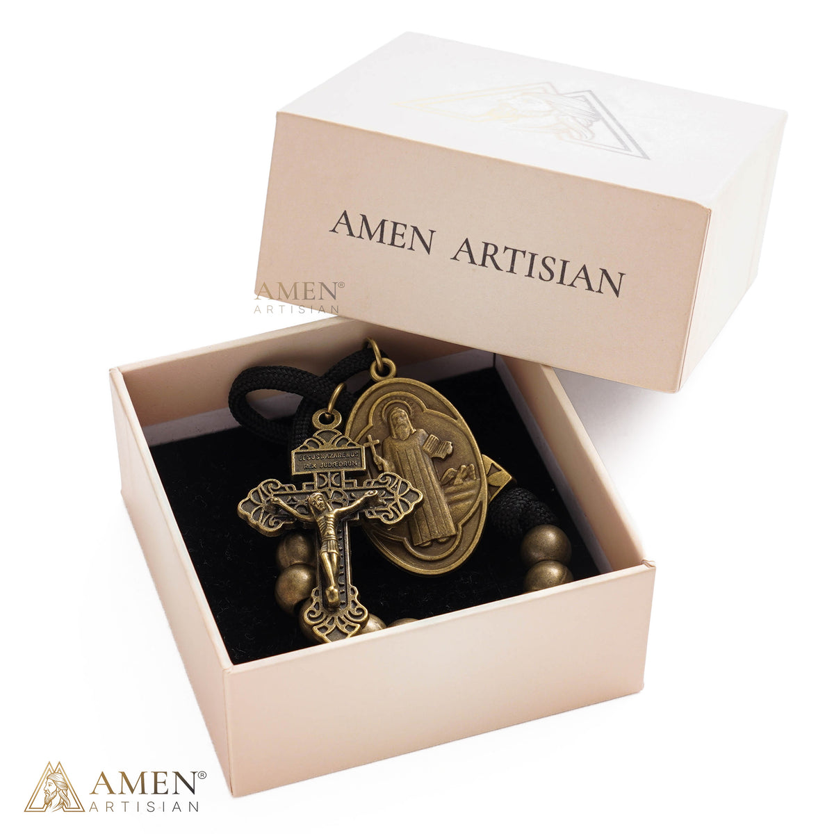 A Prayerful Reminder of Protection — St. Benedict Bronze Bead Pocket Rosary