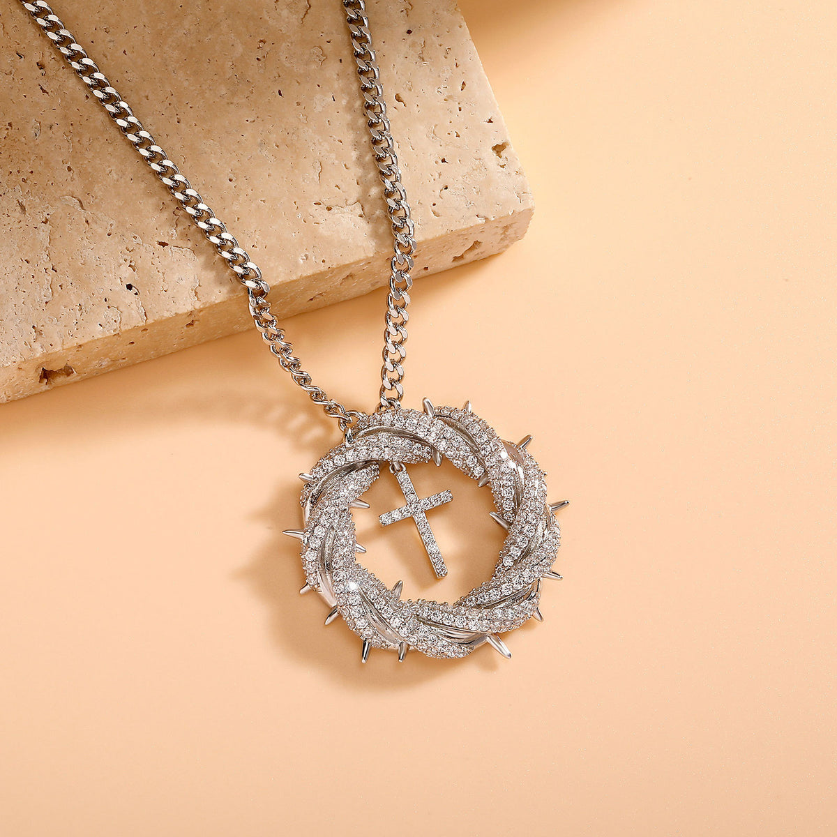 Crown of Thorns Cross Pendant Necklace