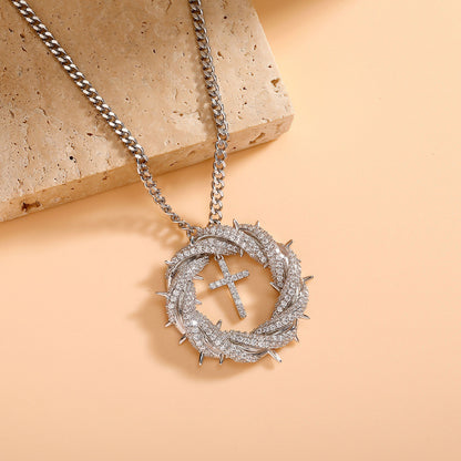 Crown of Thorns Cross Pendant Necklace