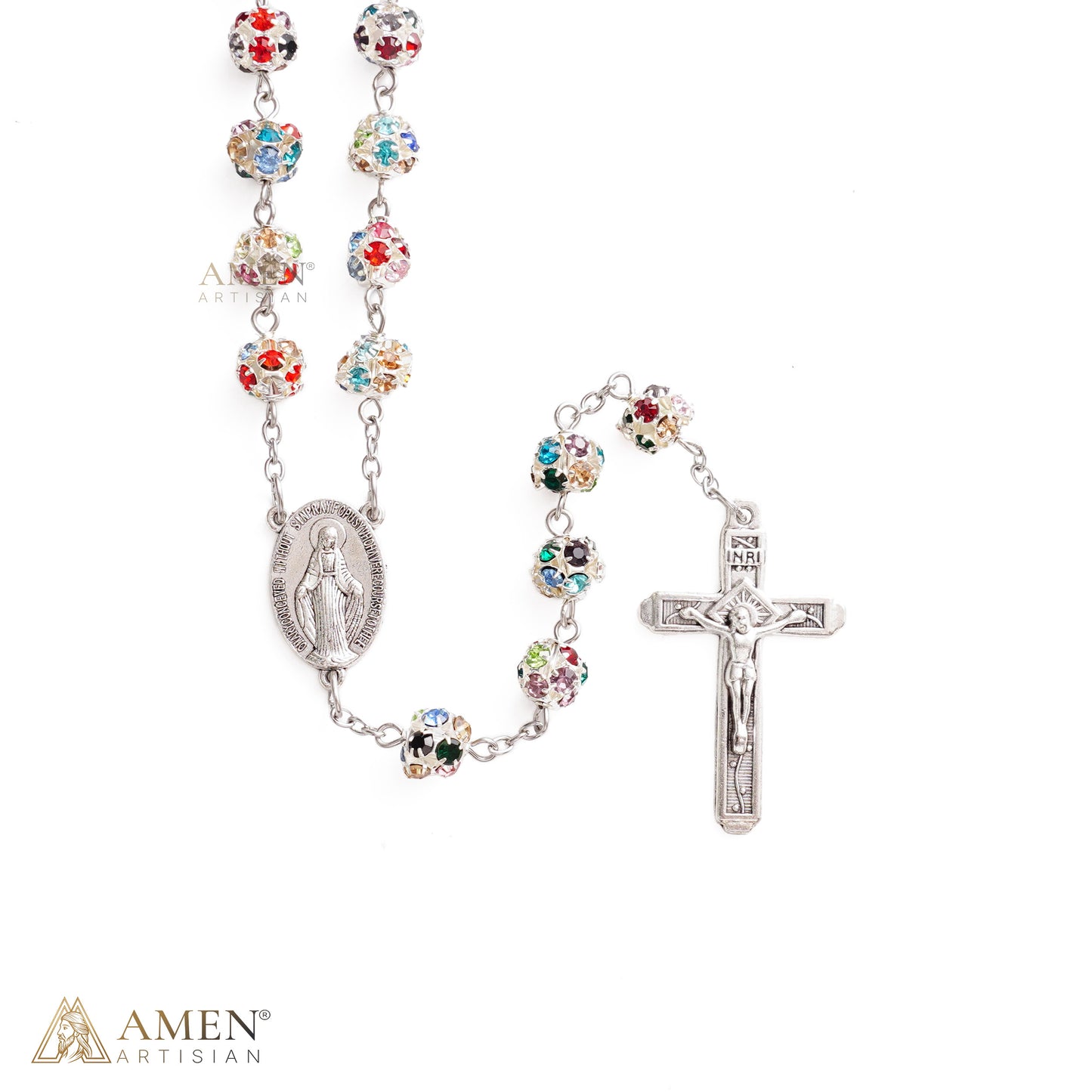 Sparkling Rhinestone Bead Rosary with Marian Medal — Devotion