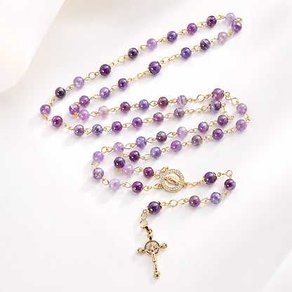 Purple Marbled Rosary with Gold-Tone Marian Medal