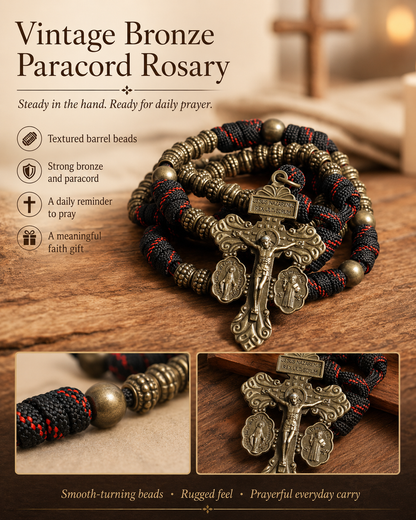 A Steady Rhythm of Prayer — Bronze Paracord Rosary with Smooth-Turning Beads