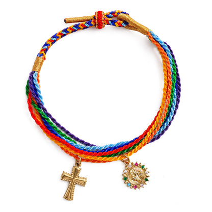 St. Benedict Medal Adjustable Cord Bracelet with Cross Charm