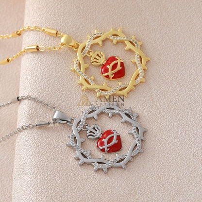 Crown of Thorns Sacred Heart Pendant Necklace Amen Artisan