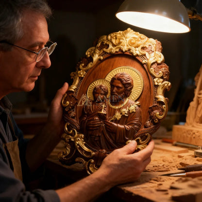 St. Joseph & Child Jesus Wood Carving