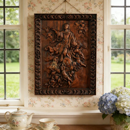 Assumption of Mary Wood Carving Amen Artisan