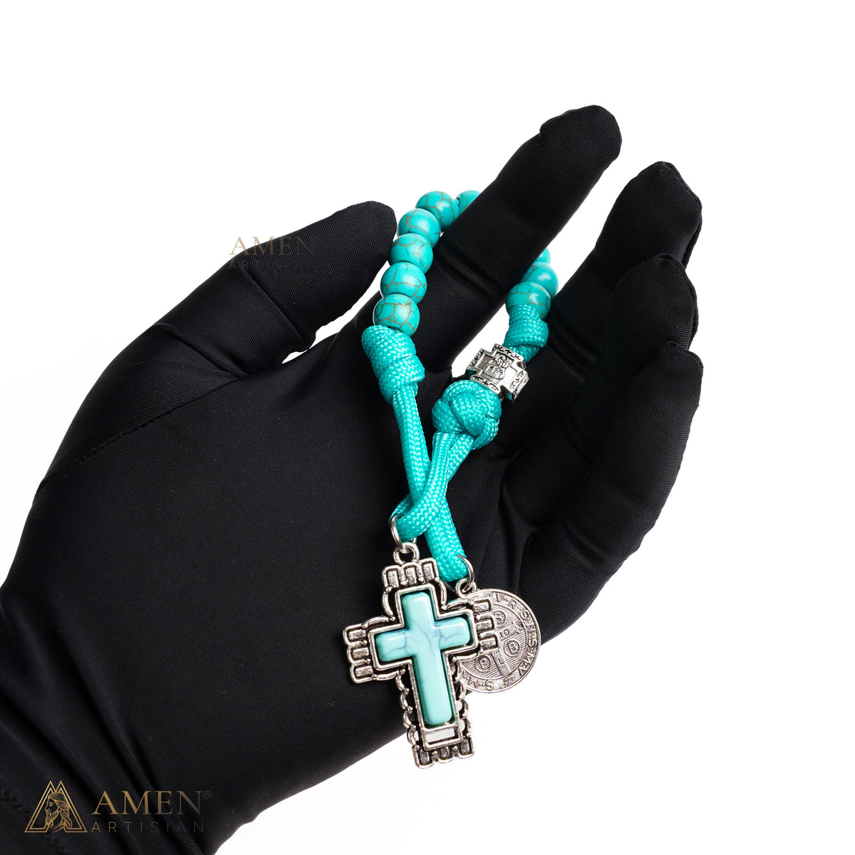 Turquoise St. Benedict One-Decade Pocket Rosary