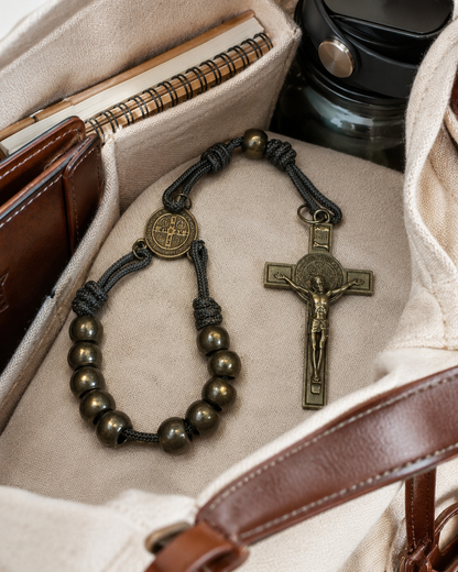 【Deal Today】Bronze Beads Olive Green Saint Benedict Medal Pocket Rosary