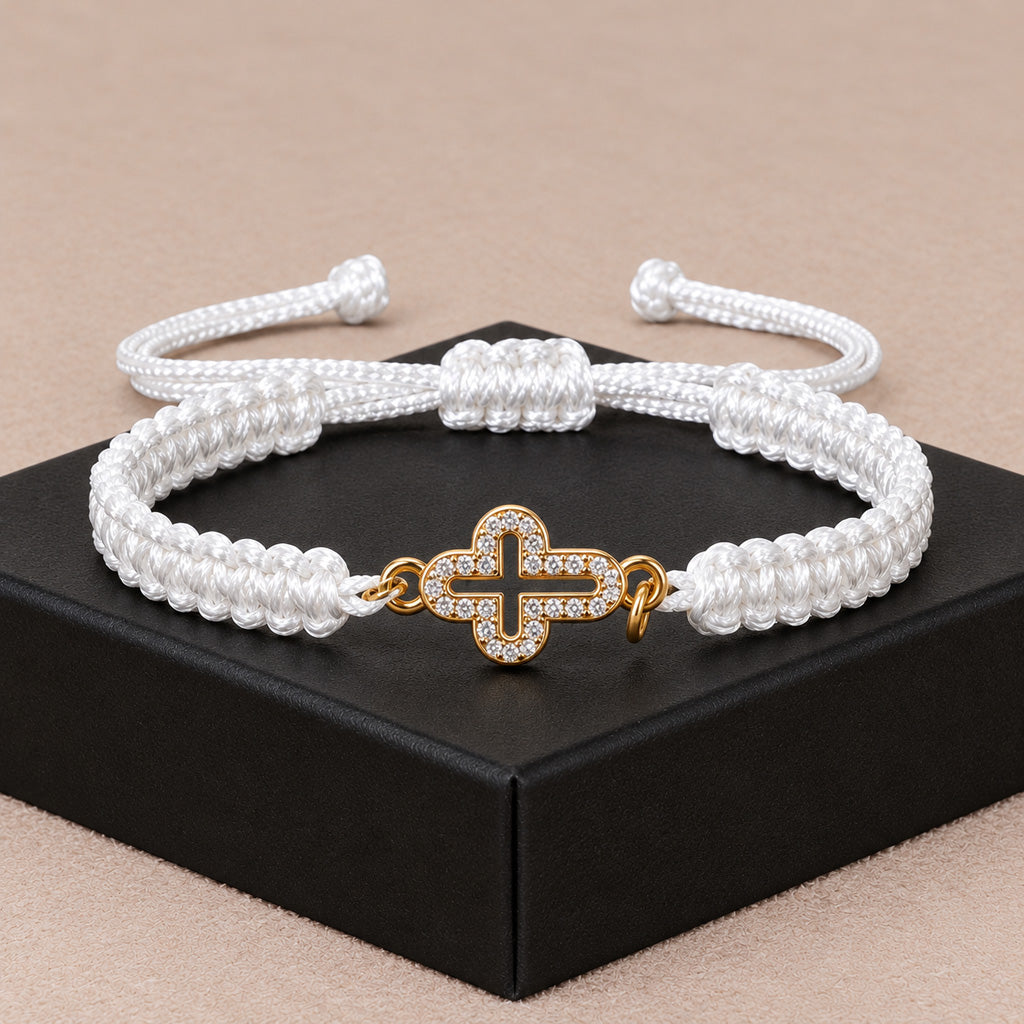 Faith in Every Thread – Handwoven Adjustable Sparkling Cross Bracelet