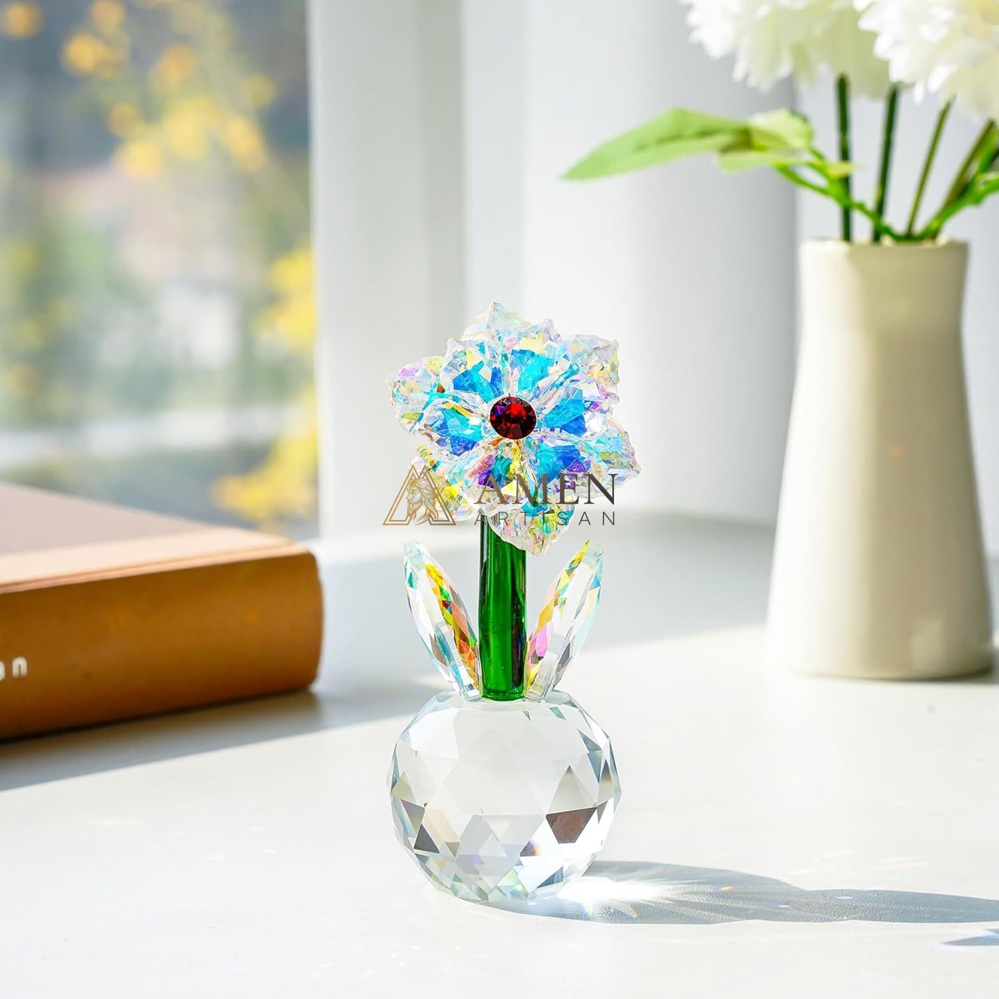 Crystal-Colored Sunflower Figurine Amen Artisan