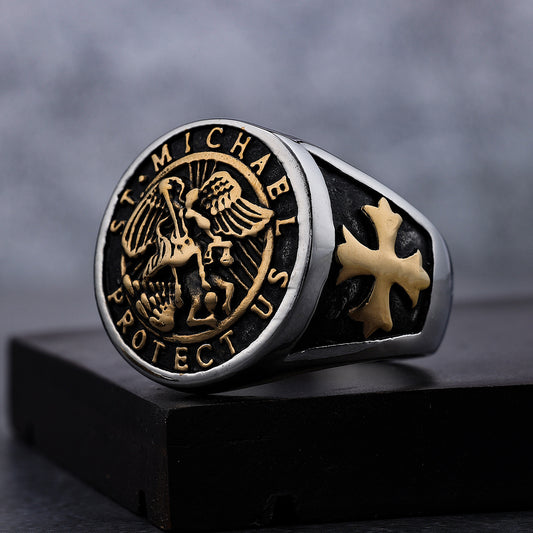 St. Michael Protect Us Round Ring Amen Artisan