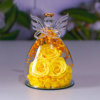 Little Angel Glass Dome with Preserved Rose Amen Artisan