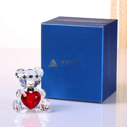 Crystal Heart Bear Figurine Amen Artisan