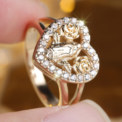 Virgin Mary Heart Ring with Rose Details