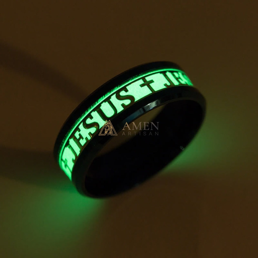 Jesus Cross Titanium Steel Luminous Ring Amen Artisan