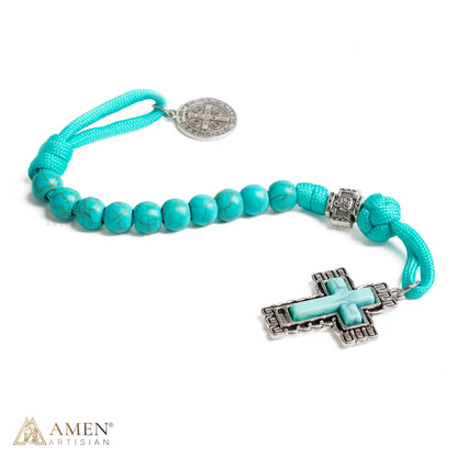 Turquoise St. Benedict One-Decade Pocket Rosary