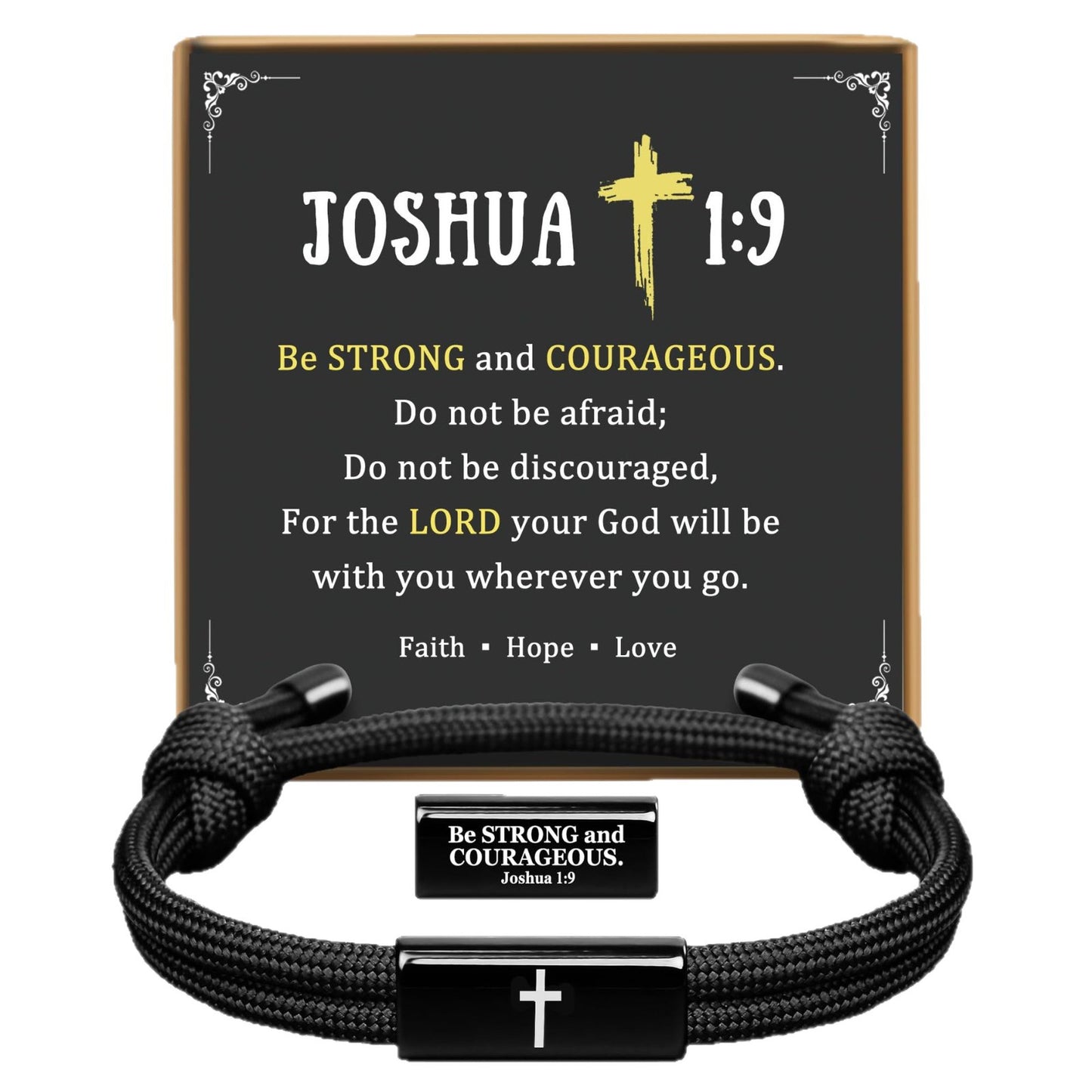 Joshua 1:9 Be Strong and Courageous Paracord Cross Bracelet