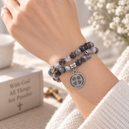 【DEAL TODAY】White Bead Virgin Mary Medal and Crucifix Wrap Rosary Bracelet