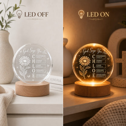 Personalized Crystal Ball Night Light with Name, Birth Flower & Bible Verse — Custom Christian 3D Engraved Keepsake Gift
