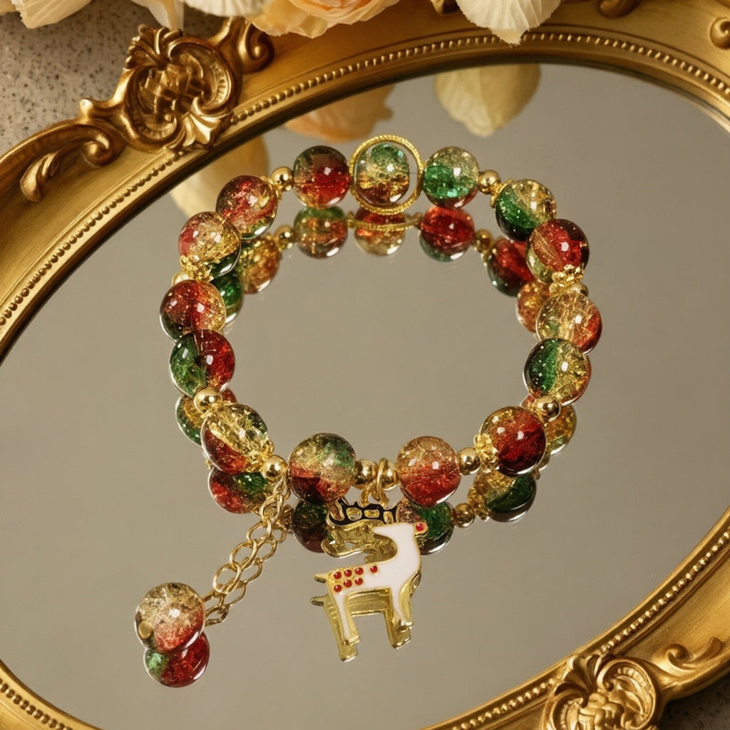 Santa Claus Christmas Glass Bead Stretch Bracelet
