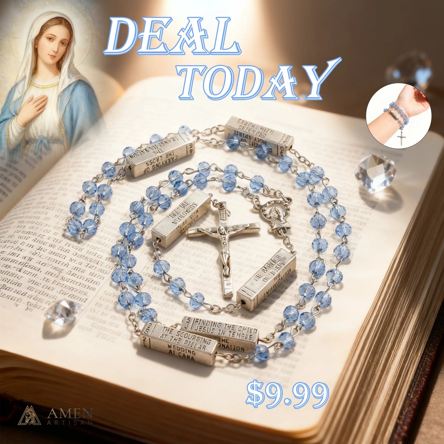 The Mysteries Rosary Engraved Mystery Bar Amen Artisan