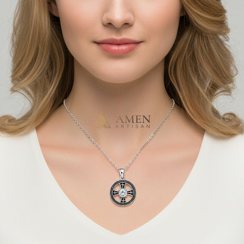 Zircon Cross Pendant Necklace Amen Artisan
