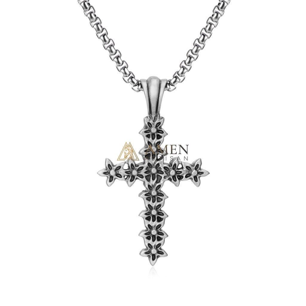 Floral Cross Pendant Necklace Amen Artisan