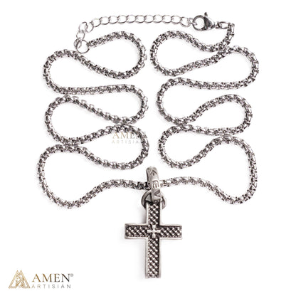 Double Layer Textured Cross Pendant Necklace Amen Artisan