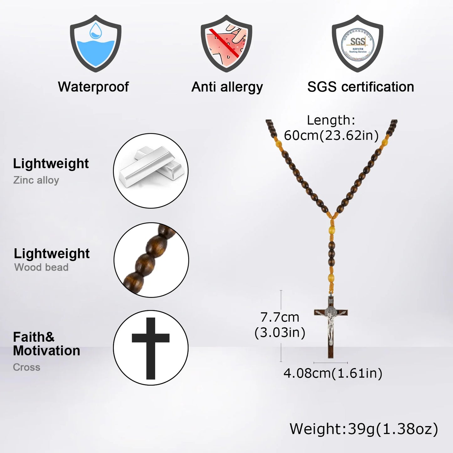 Woven Cord Wooden Rosary with St. Benedict Medal Cross - Sacred Blessing | Amen Artisan