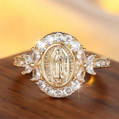 Virgin Mary Crystal-Encrusted Ring Amen Artisan