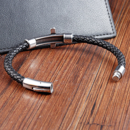 Black Leather Cross Bracelet with Magnetic Clasp — Daily Faith Reminder