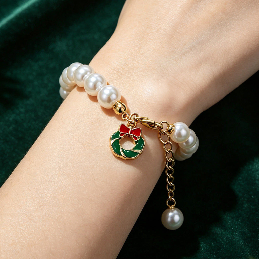 【DEAL TODAY】Christmas Pearl-Style Charm Bracelet