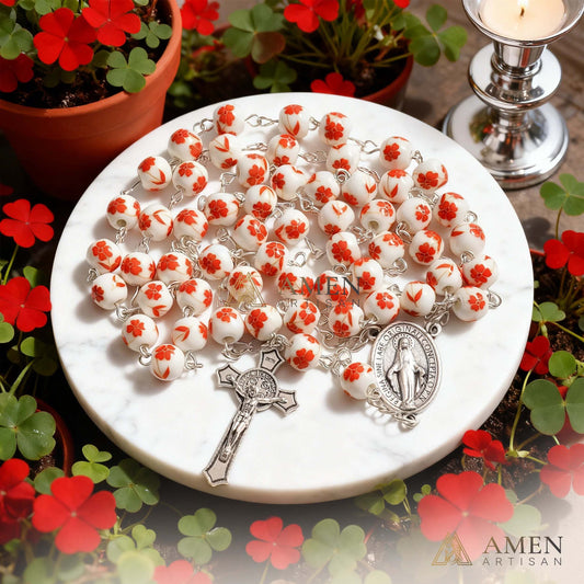 Four Leaf Clover Ceramic Rosary Amen Artisan