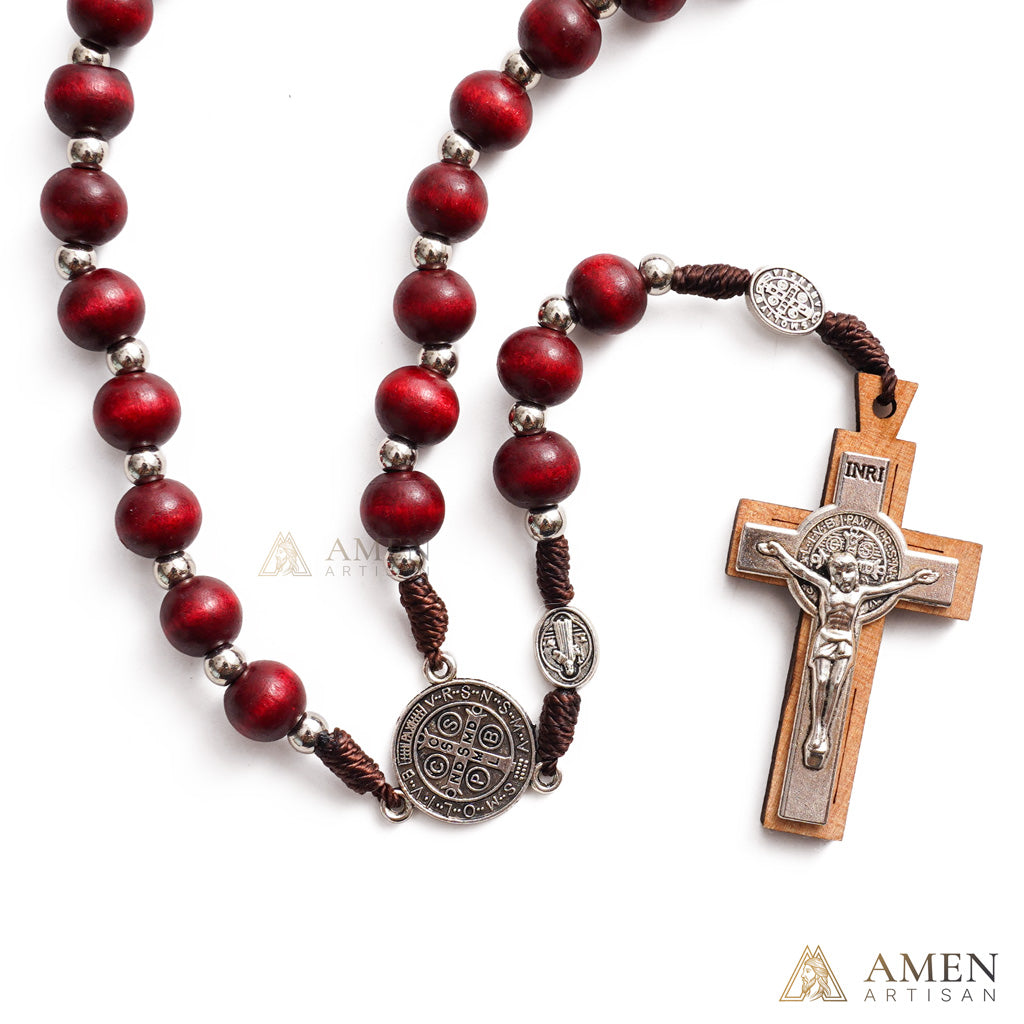 【Deal Today】Natural Wood Rosary Beads Necklace with Crucifix - Devotion & Blessing |  Amen Artisan