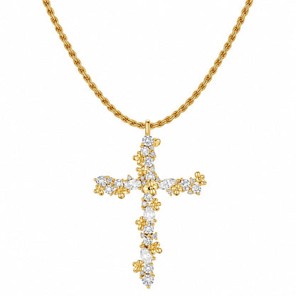Cubic Zirconia Floral Cross Necklace