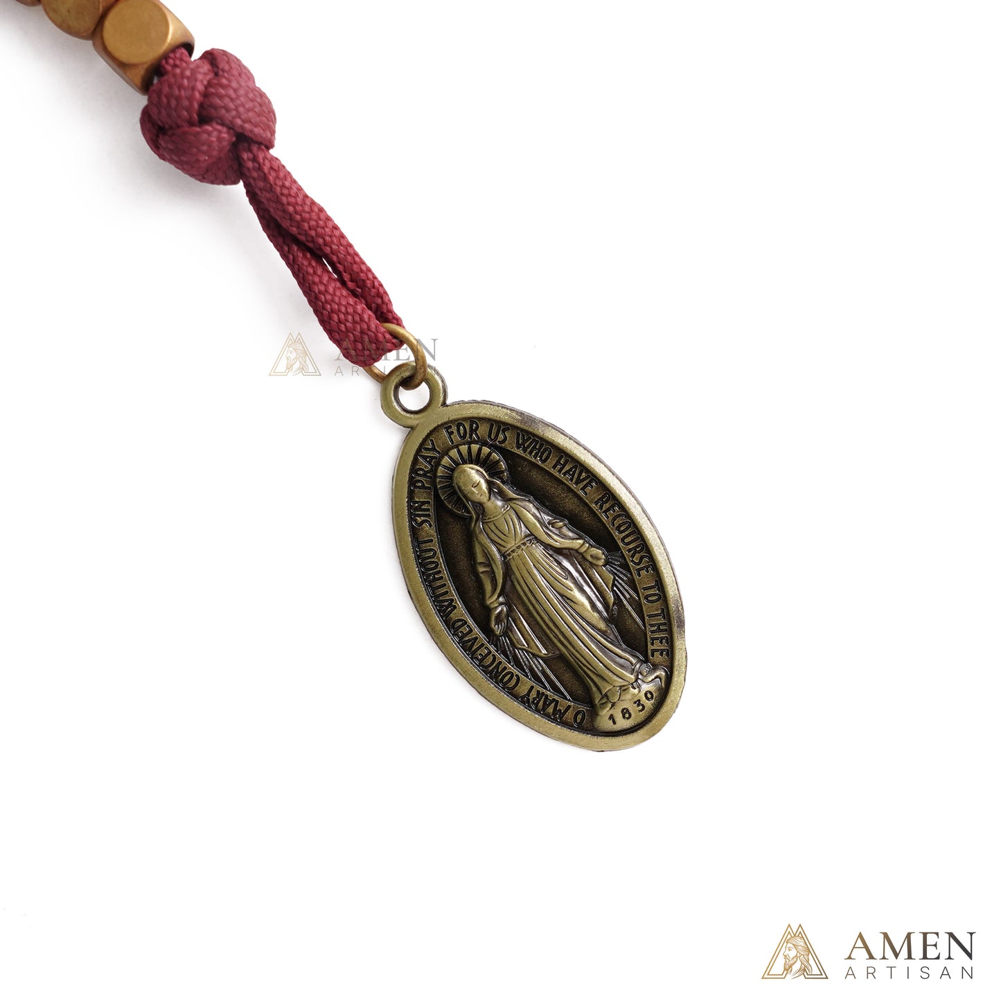 【DEAL TODAY】Burgundy Clip-On Pocket Decade Rosary with Crucifix and Our Lady Medal