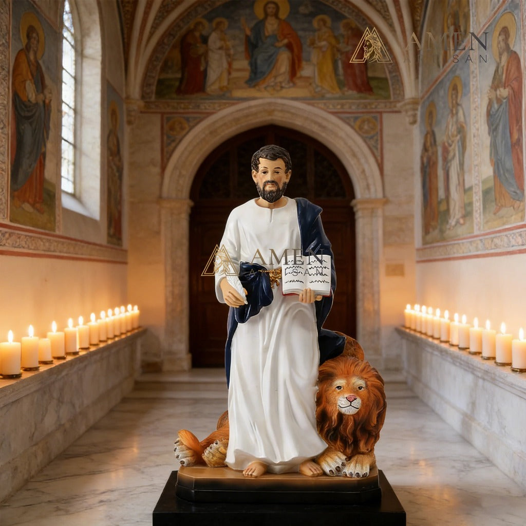 St. Mark the Evangelist with Lion Statue Amen Artisan