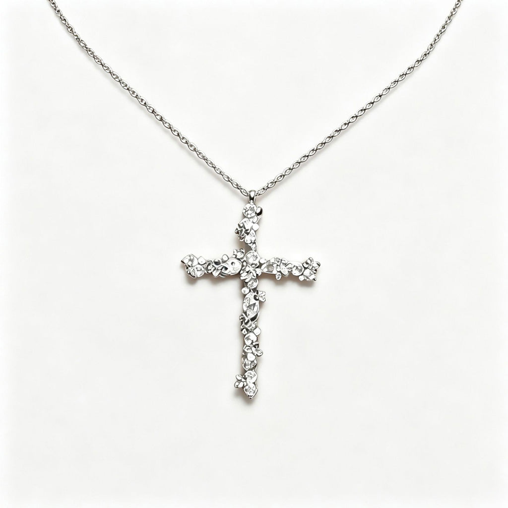 Cubic Zirconia Floral Cross Necklace