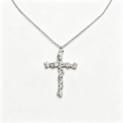 Cubic Zirconia Floral Cross Necklace