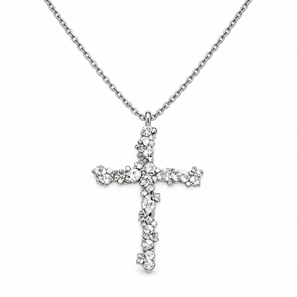 【DEAL TODAY】Cubic Zirconia Floral Cross Necklace