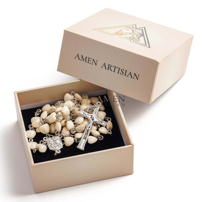 White Turquoise Heart Rosary Amen Artisan