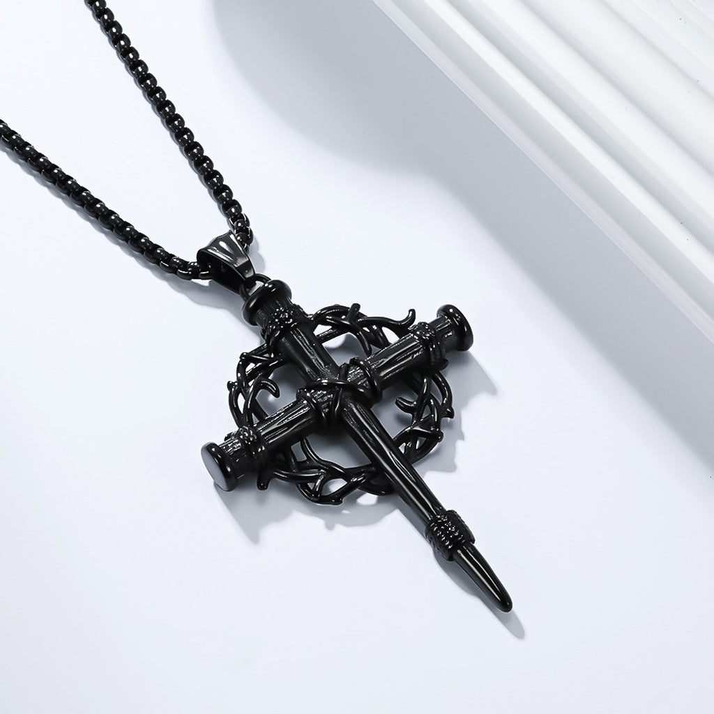 Crown of Thorns Nail Cross Necklace