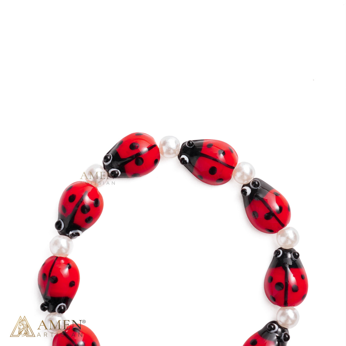 Glass Ladybug Catholic Stretch Bracelet