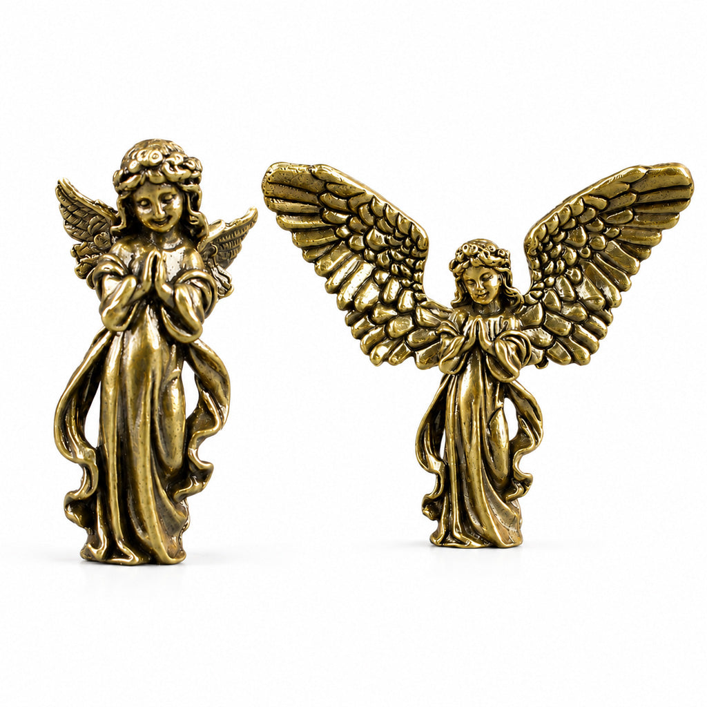 Handcrafted Solid Brass Guardian Angel Figurine - Protection, Peace & Blessing |  Amen Artisan