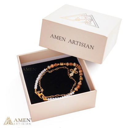 Layered Beaded Bracelet with Sparkling Cross Charm