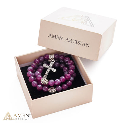 Purple Marbled Bead Crucifix Wrap Bracelet and Necklace
